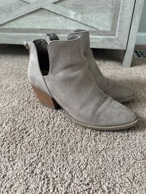 Women’s Taupe Suede Ankle Bootie with Block Heel